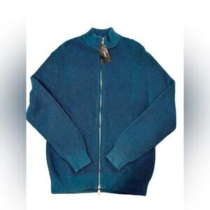 Alfani Ribbed Knit Mock Dual Zip Kale Green Sweater Size M Modern Academia NWT